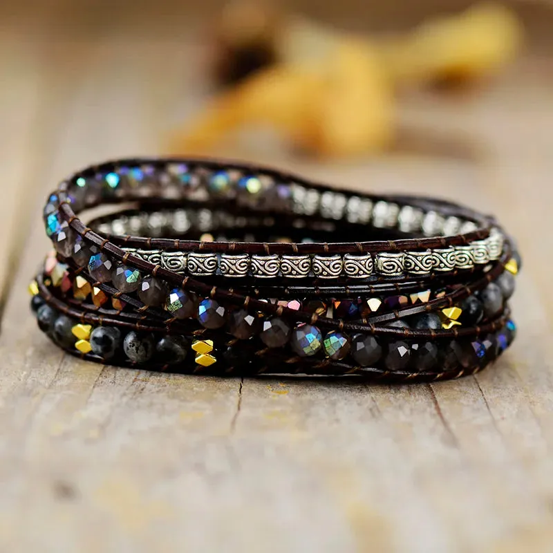 Native-Inspired Black Onyx Leather Bracelet