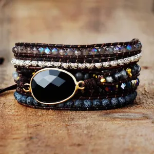 Native-Inspired Black Onyx Leather Bracelet