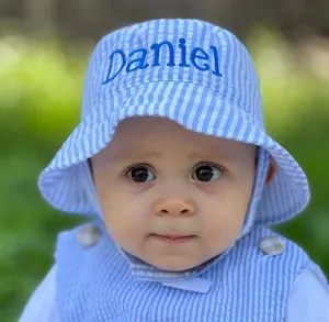 Personalized Baby and Toddler Boys Sun Hat, Blue & White Infant Hat Newborn Summer Hat