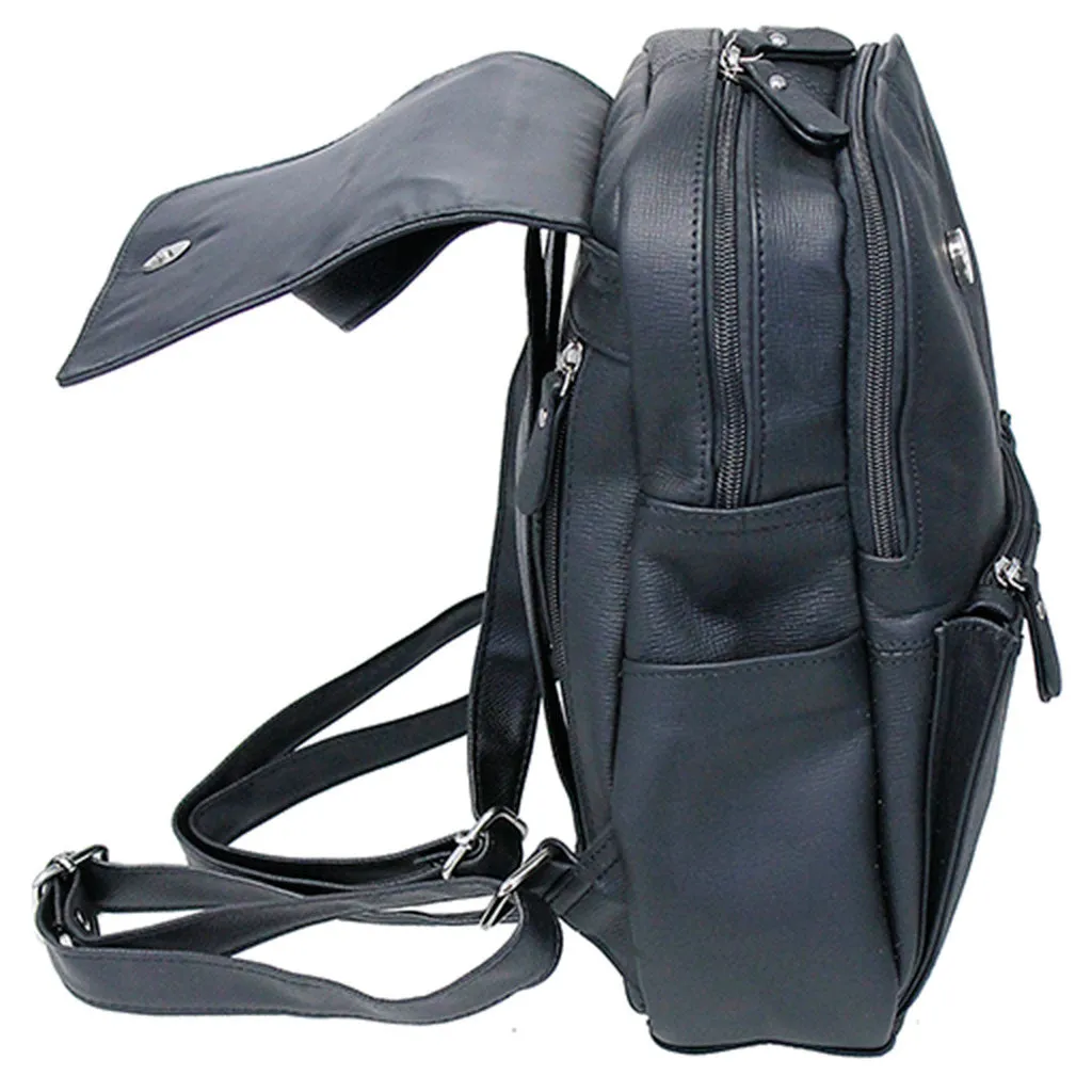 Practical Size Black Leather Backpack Purse #BP0030K