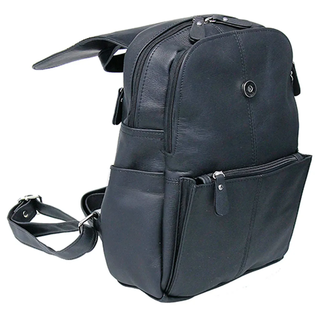 Practical Size Black Leather Backpack Purse #BP0030K