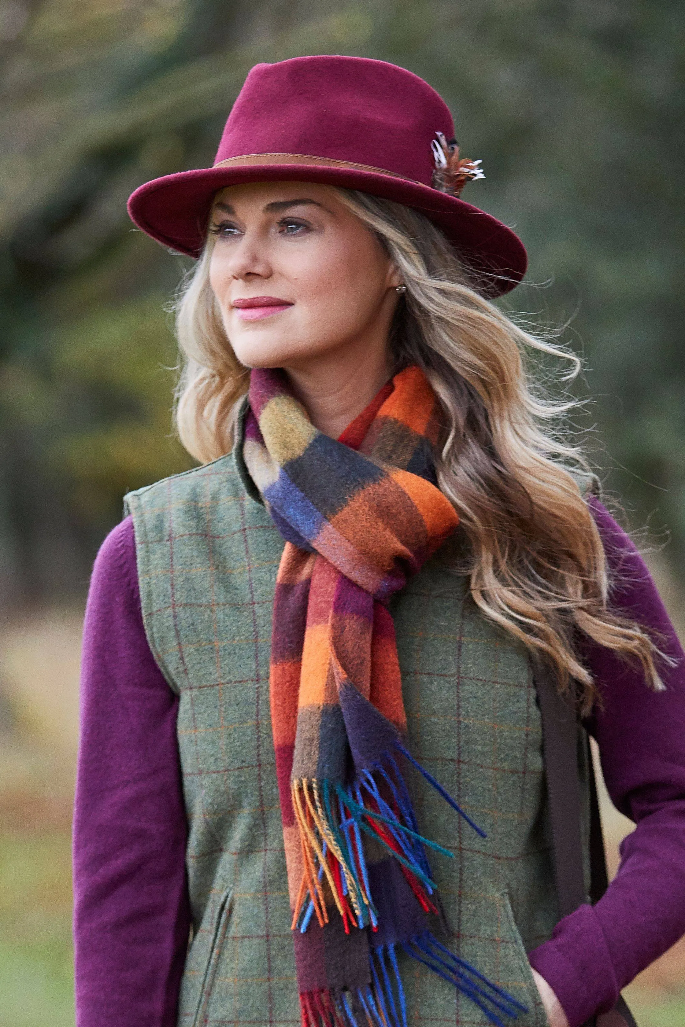 Richmond Ladies Felt Hat With Feather In Wine