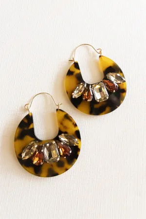 Rosalyn Tortoise Resin Earrings | Lucite Gemstone Accent Earrings with Hinge Closure