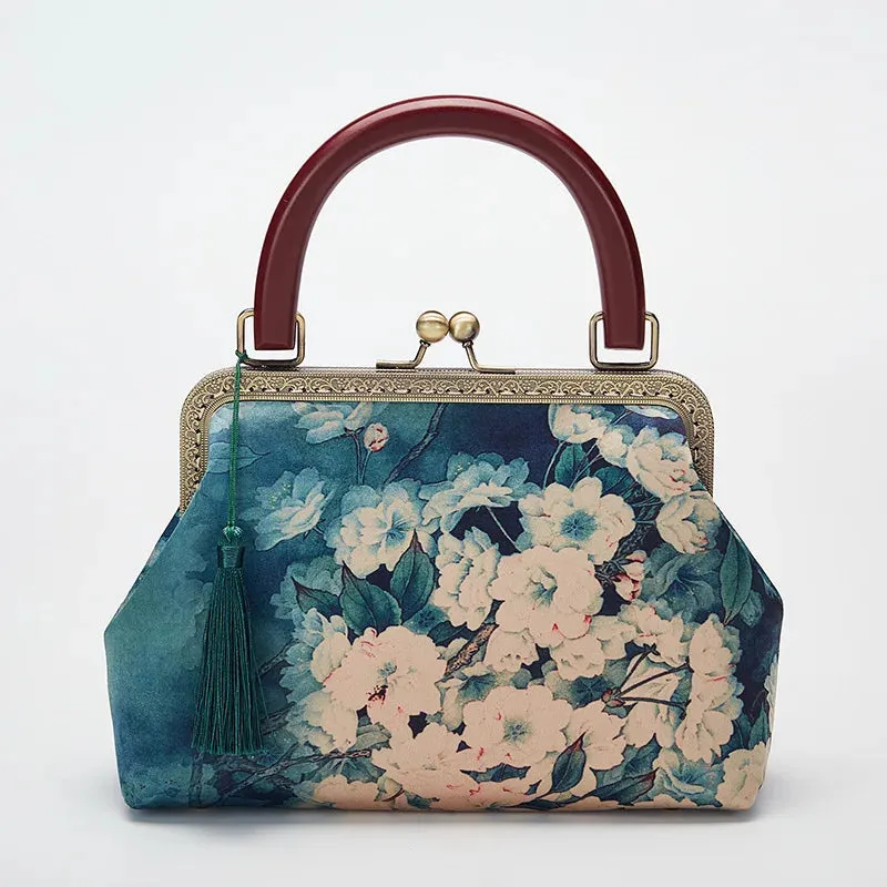 TEEK - Handmade Vintage Satin Floral Clasp Handbag