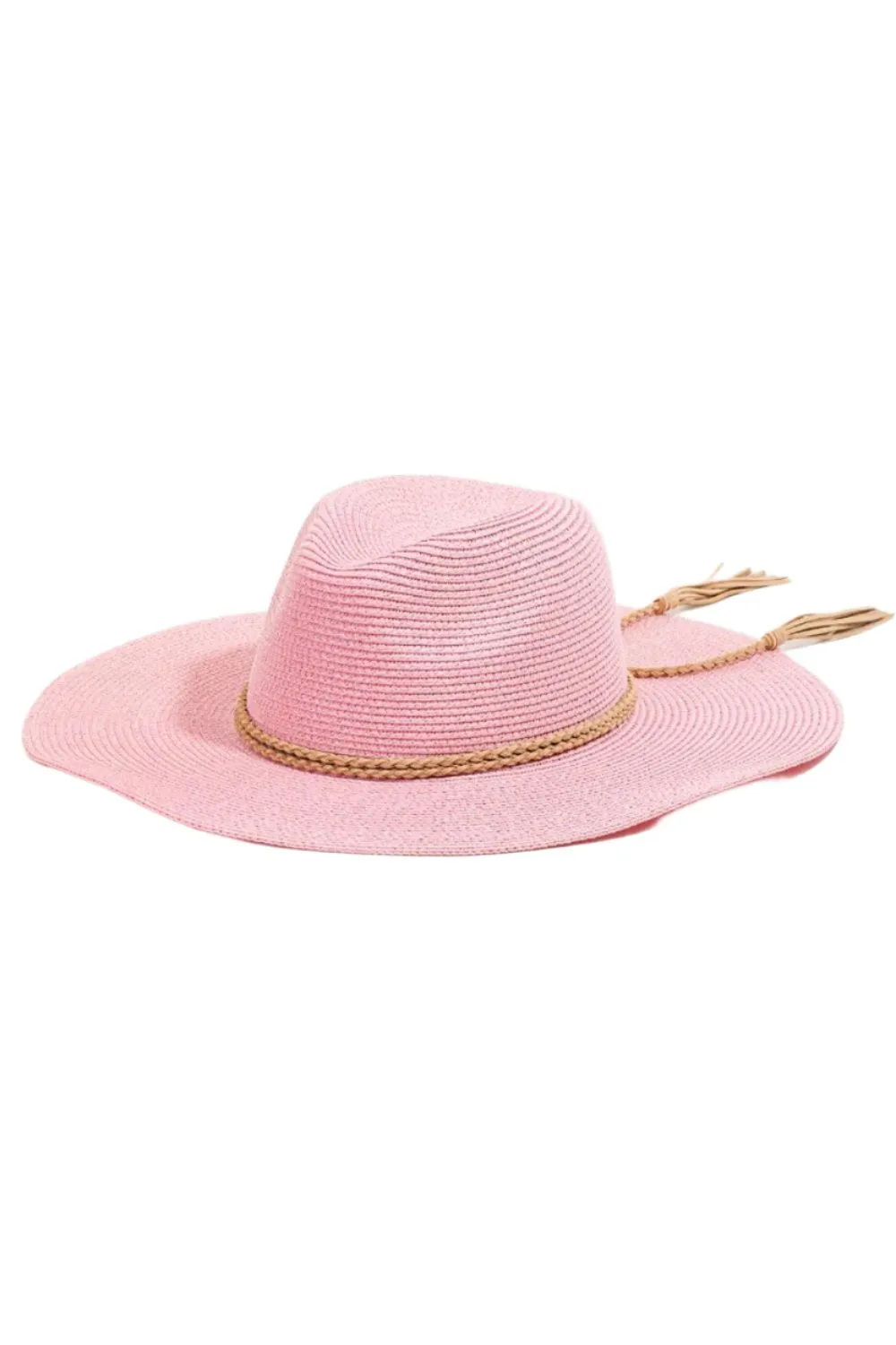 TEEK - Pink Fame Straw Braided Rope Strap Fedora Hat