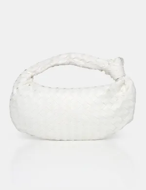 The Blame White Woven PU Knot Detail Mini Grab Bag