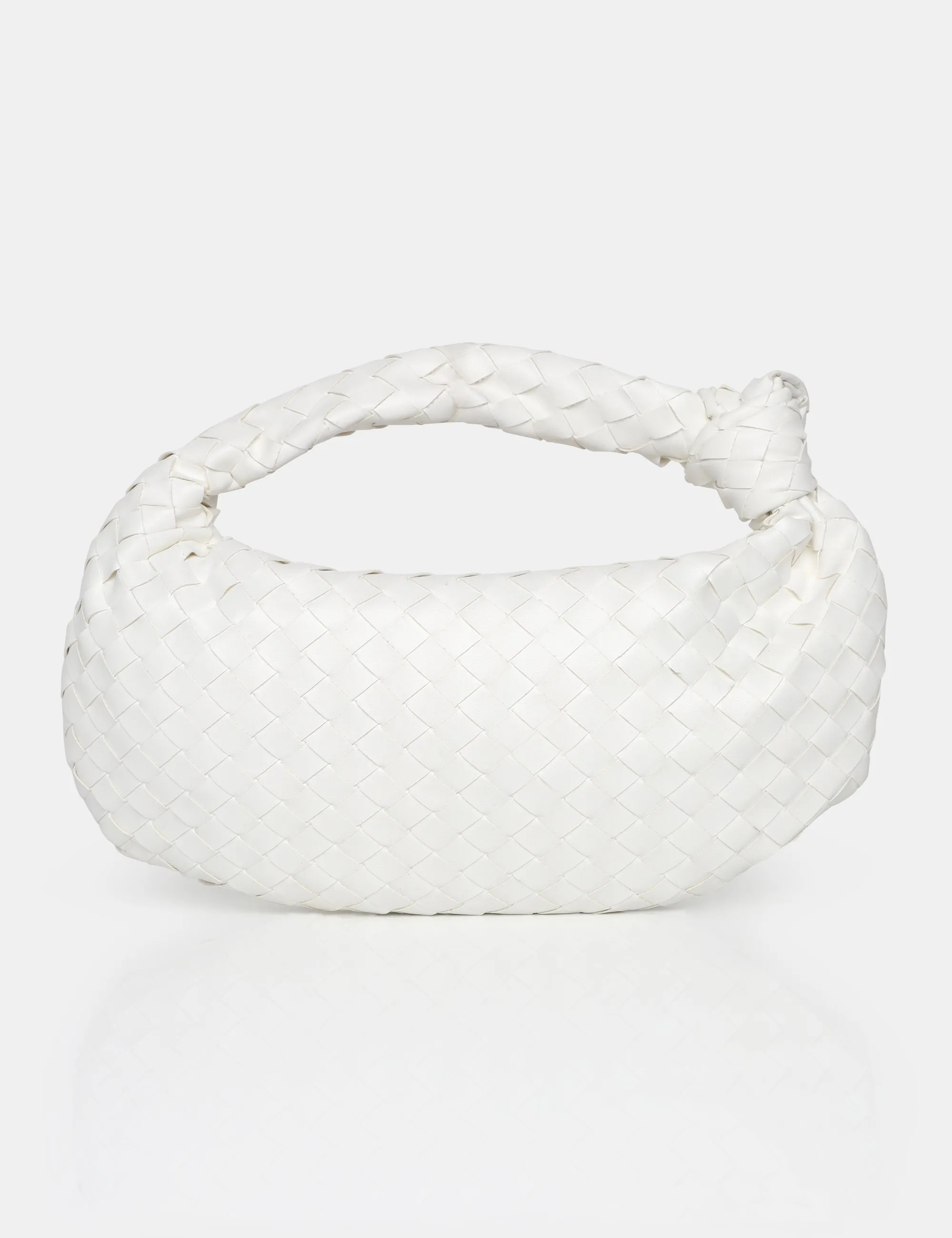 The Blame White Woven PU Knot Detail Mini Grab Bag