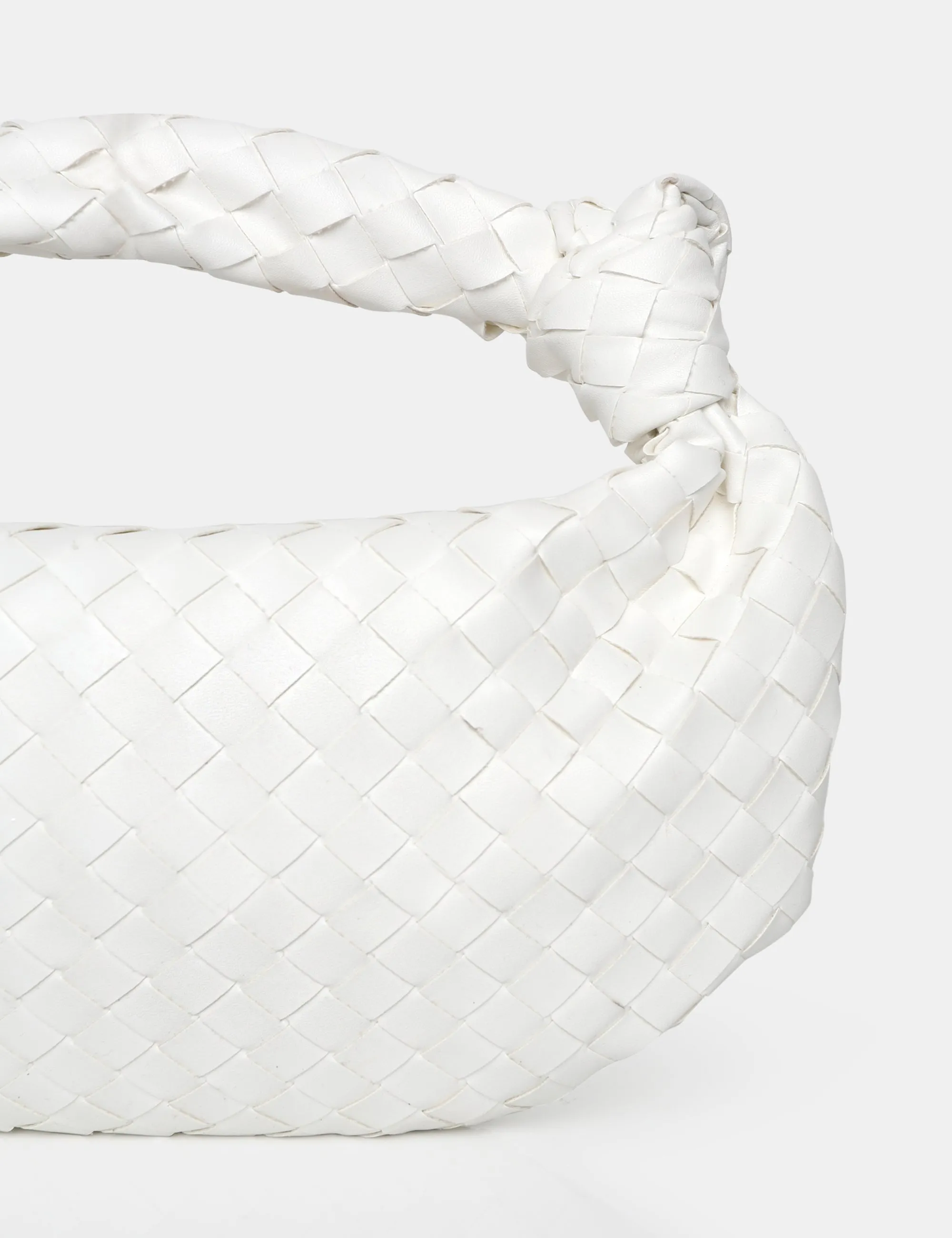 The Blame White Woven PU Knot Detail Mini Grab Bag