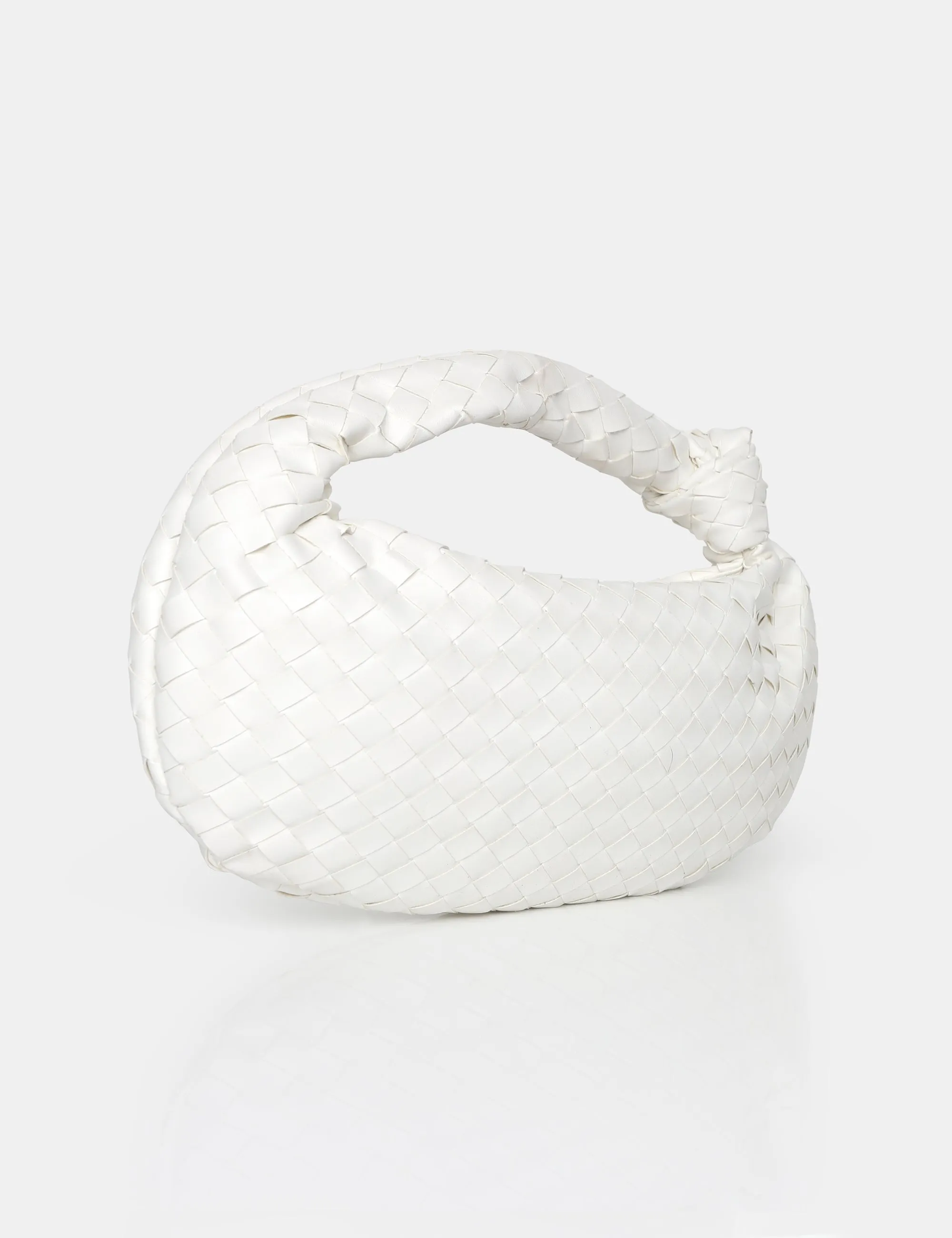 The Blame White Woven PU Knot Detail Mini Grab Bag