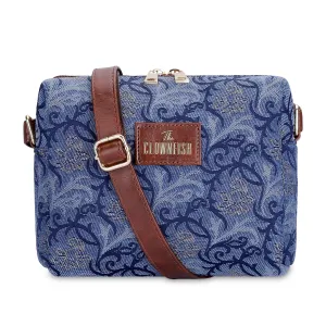 THE CLOWNFISH Adelina Series Sling for Women Faux Leather Casual Ladies Single Shoulder Bag For Women Crossbody Bag for College Girls (Blue-Floral)