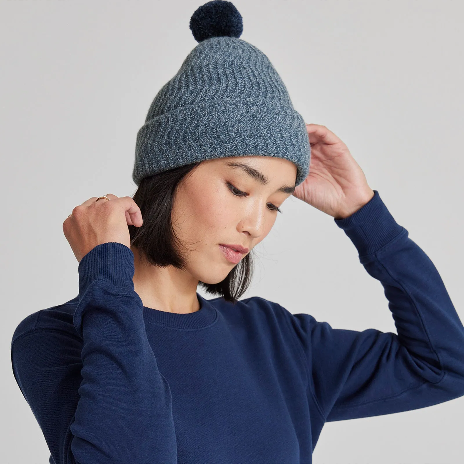 The Pom Beanie - Blue Grey Marl