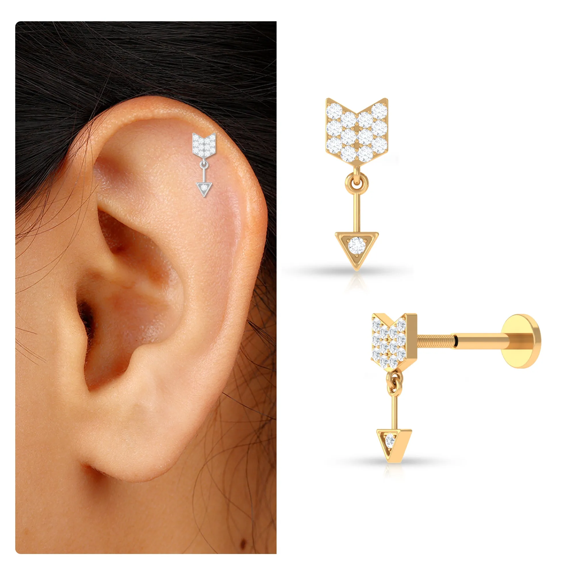 Trendy Diamond Arrow Drop Earring for Helix Piercing