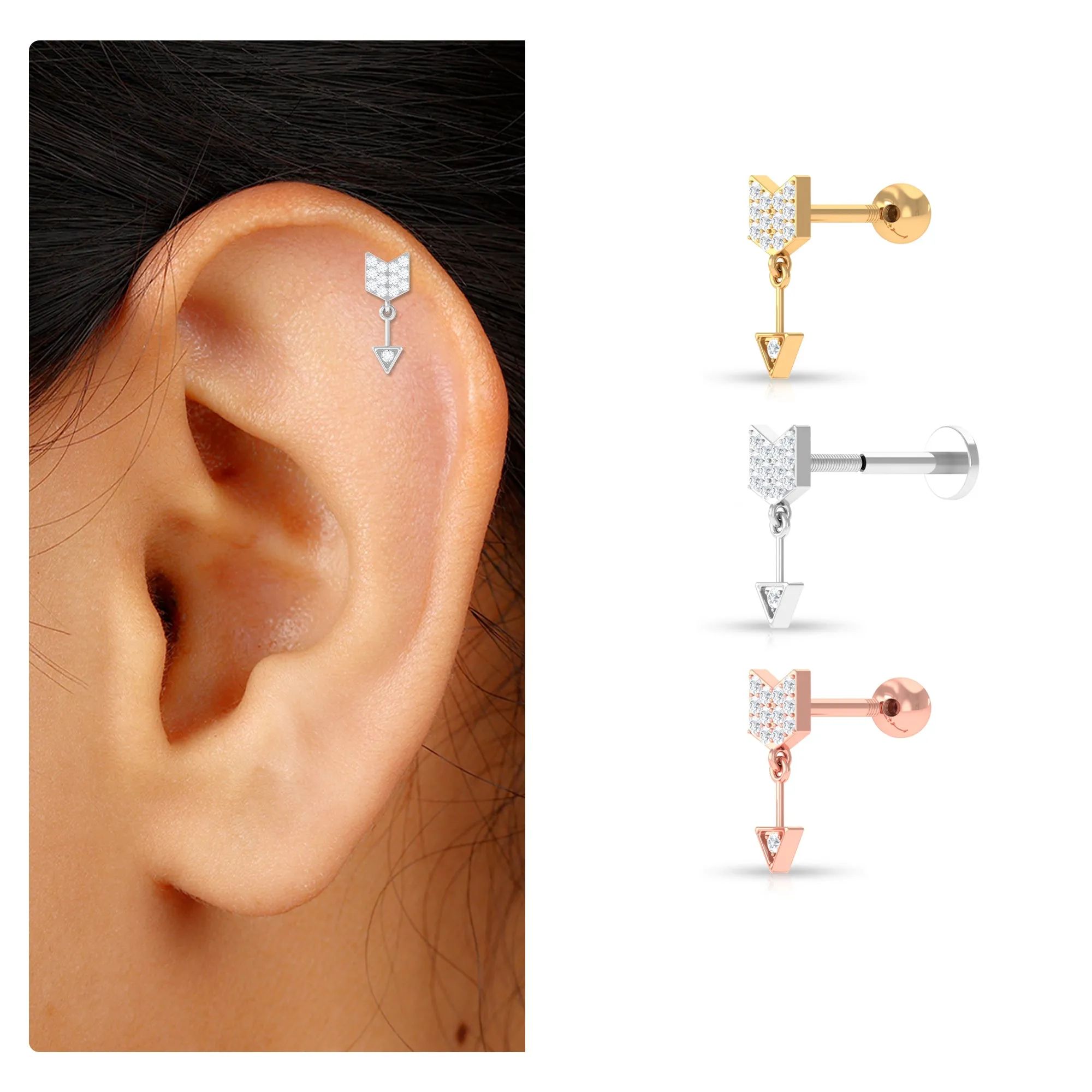 Trendy Diamond Arrow Drop Earring for Helix Piercing