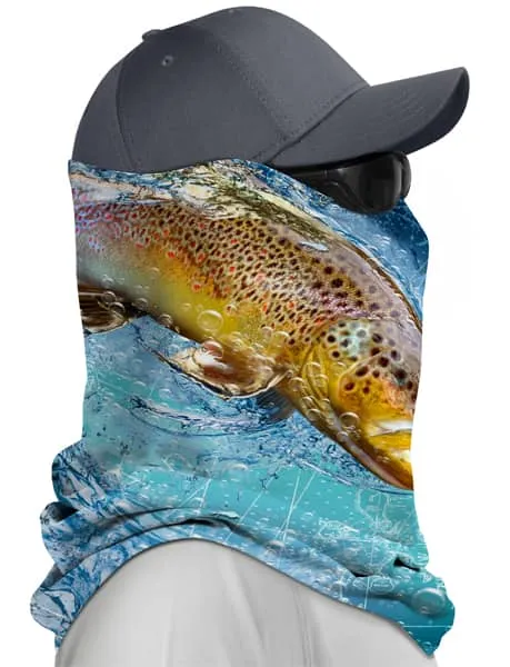 Unisex UV Fishing Neck Gaiter Brown Trout by Rattlin Jack | Comfort Fit Style  | UPF 50 Sun Protection for Neck and Face |