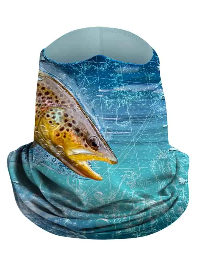 Unisex UV Fishing Neck Gaiter Brown Trout by Rattlin Jack | Comfort Fit Style  | UPF 50 Sun Protection for Neck and Face |