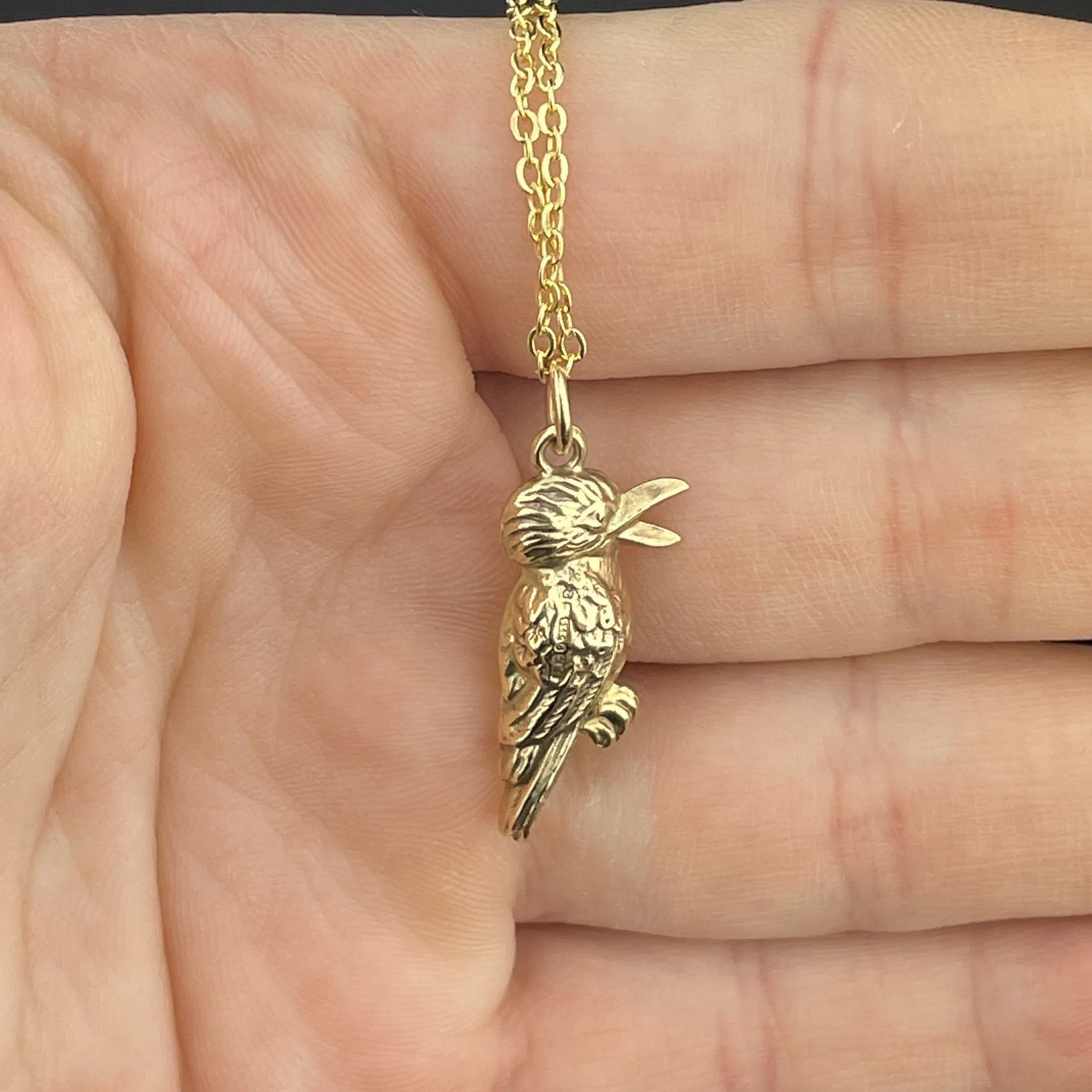 Vintage Gold Puffy Kookaburra Bird Pendant Necklace