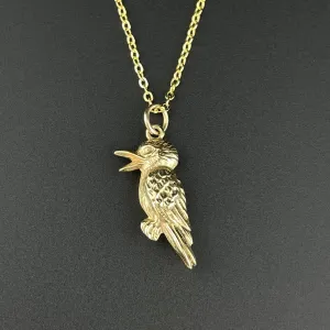 Vintage Gold Puffy Kookaburra Bird Pendant Necklace