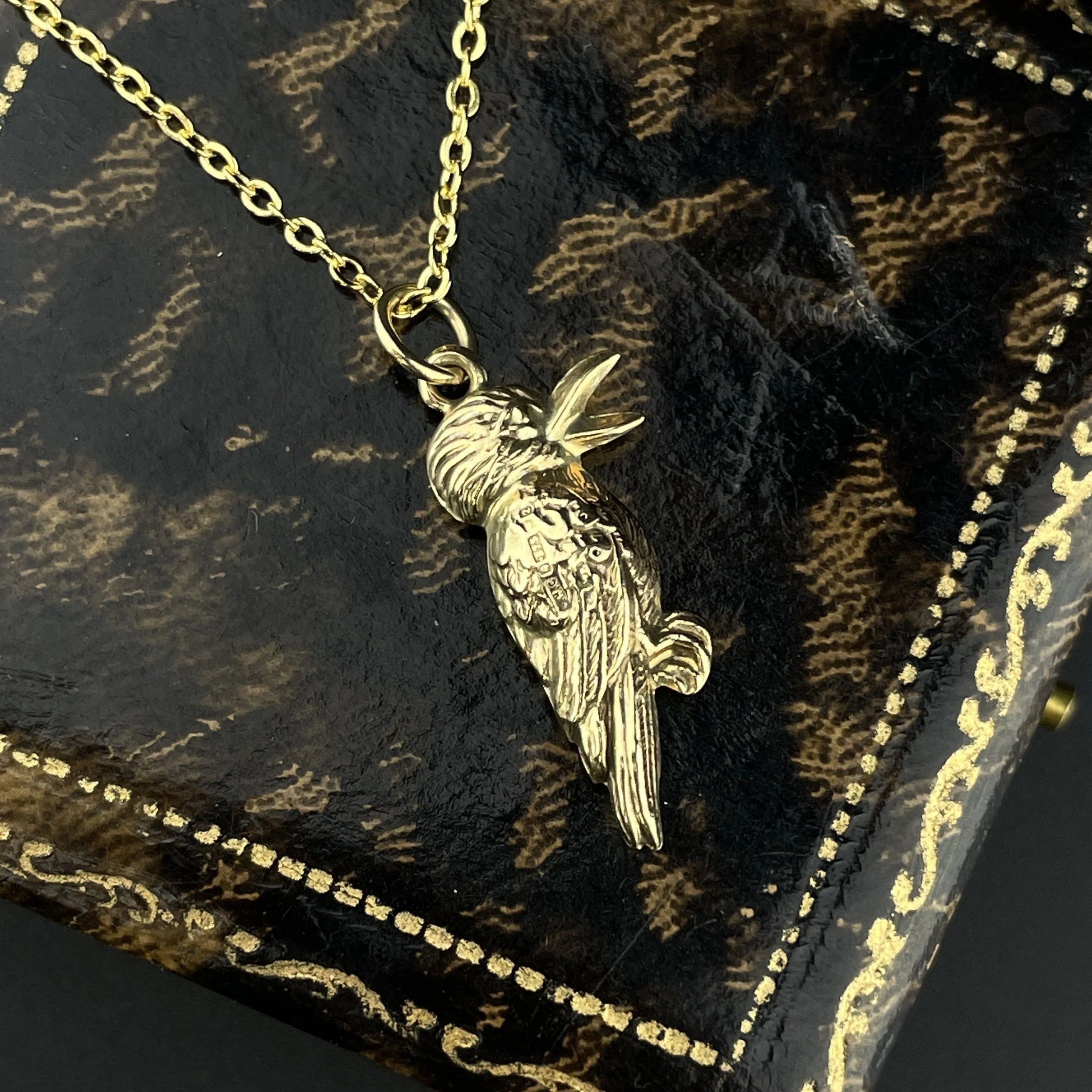 Vintage Gold Puffy Kookaburra Bird Pendant Necklace