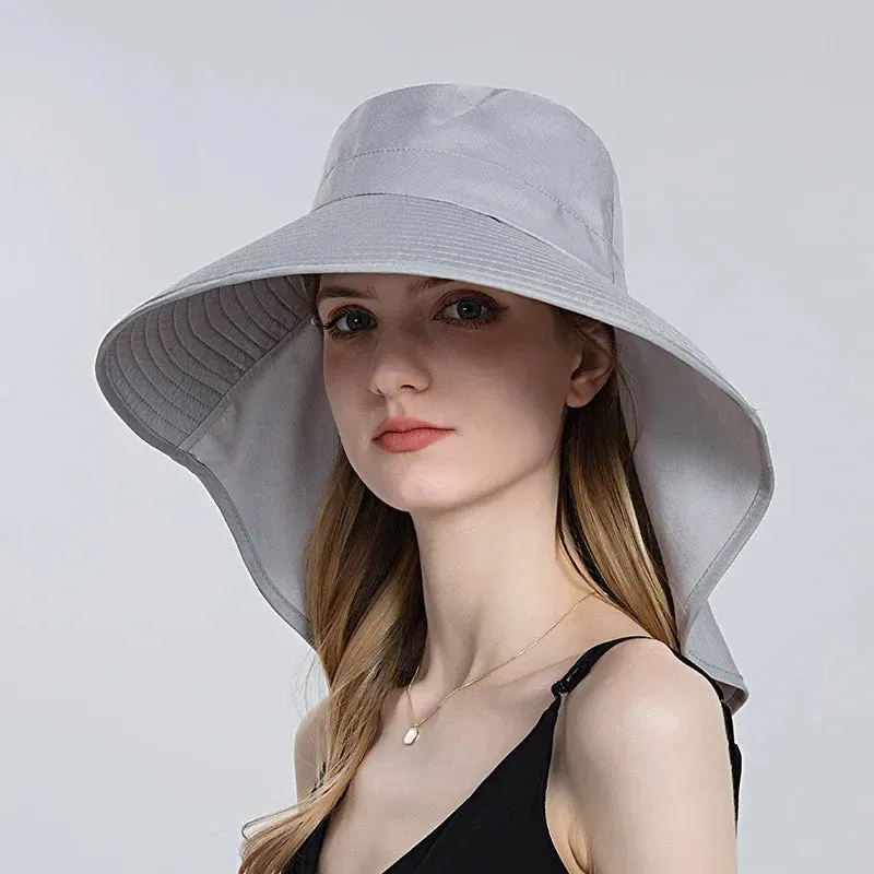 Women Outdoor Neck UV Protection Wide Brim Bucket Hat